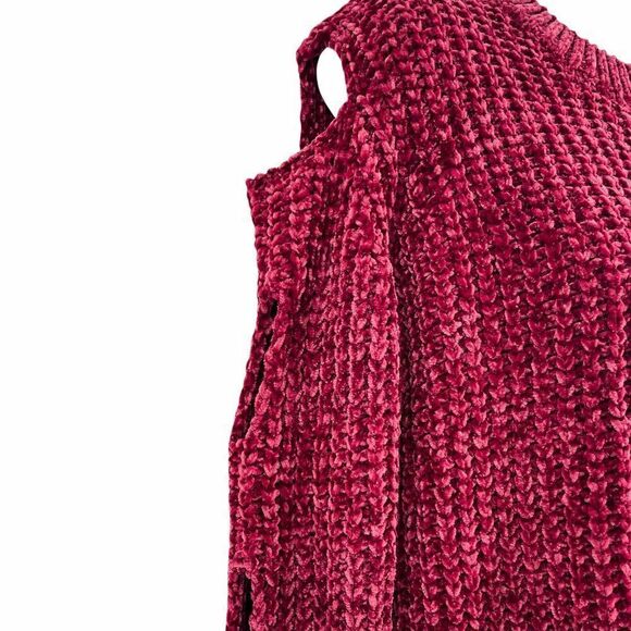 2/$30 Jodifl Cut-Out Cold Shoulder Crewneck Long Sleeve Knit Chenille Sweater - Picture 5 of 10